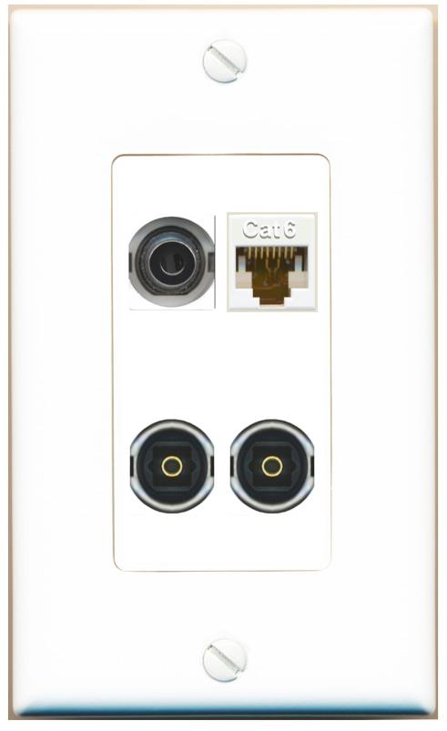 RiteAV 3.5mm CAT6 2 TOSLINK Wall Plate [White]