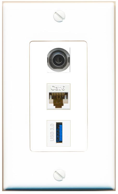 3.5mm CAT6 USB-3 Wall Plate [White]