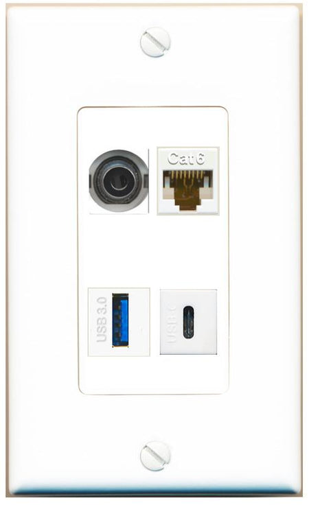 RiteAV 3.5mm CAT6 USB-3 USBC Wall Plate [White]