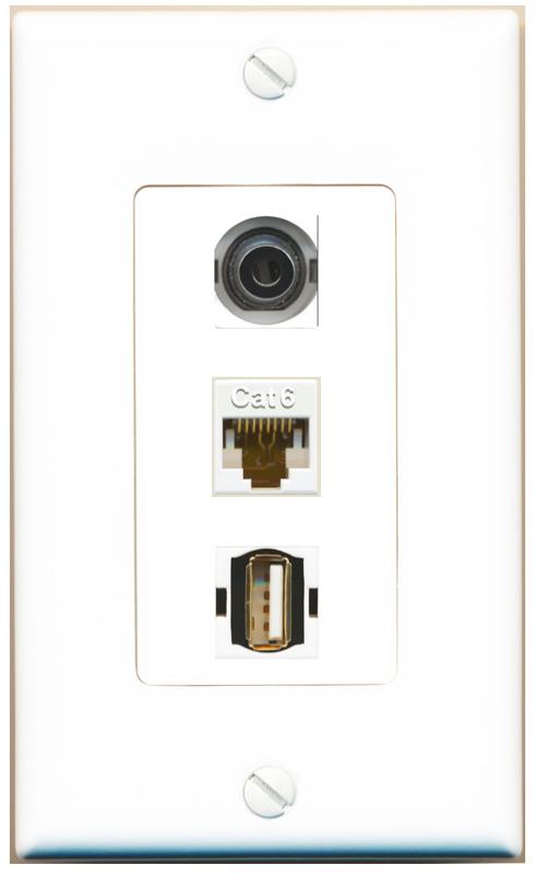 3.5mm CAT6 USB2 Wall Plate [White]