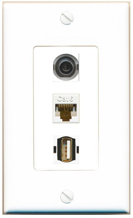 3.5mm CAT6 USB2 Wall Plate [White]