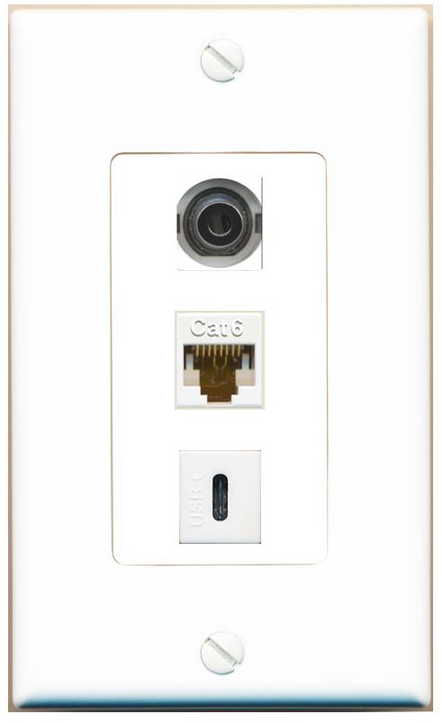 3.5mm CAT6 USBC Wall Plate [White]