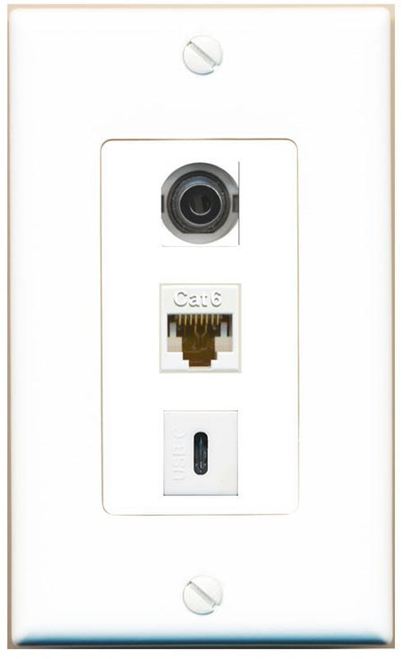 3.5mm CAT6 USBC Wall Plate [White]
