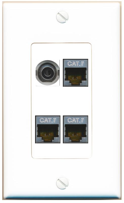 RiteAV 3.5mm 3 CAT7 Wall Plate [White]