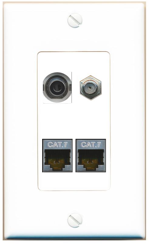 RiteAV 3.5mm 2 CAT7 COAX Wall Plate [White]