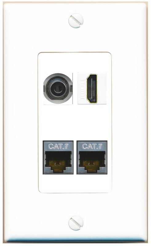RiteAV 3.5mm 2 CAT7 HDMI Wall Plate [White]