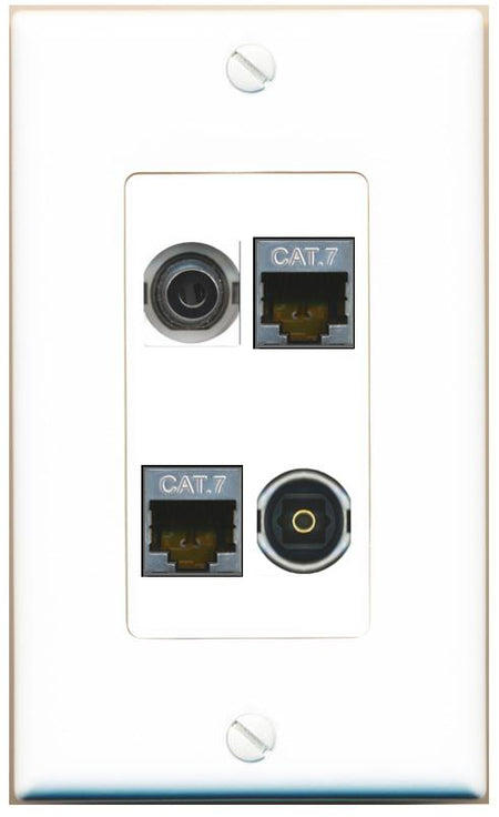 RiteAV 3.5mm 2 CAT7 TOSLINK Wall Plate [White]
