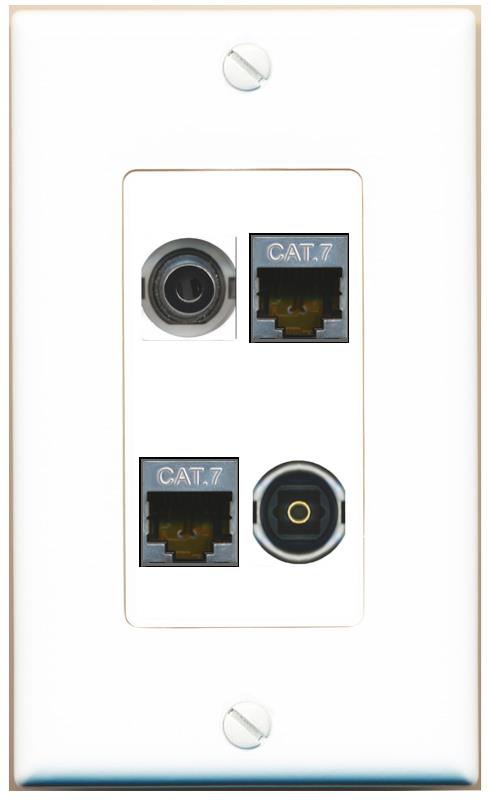 RiteAV 3.5mm 2 CAT7 TOSLINK Wall Plate [White]
