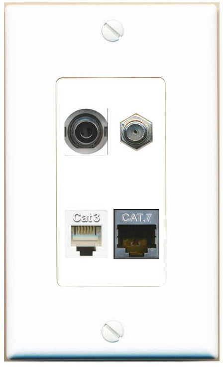 RiteAV 3.5mm CAT7 COAX PHONE Wall Plate [White]