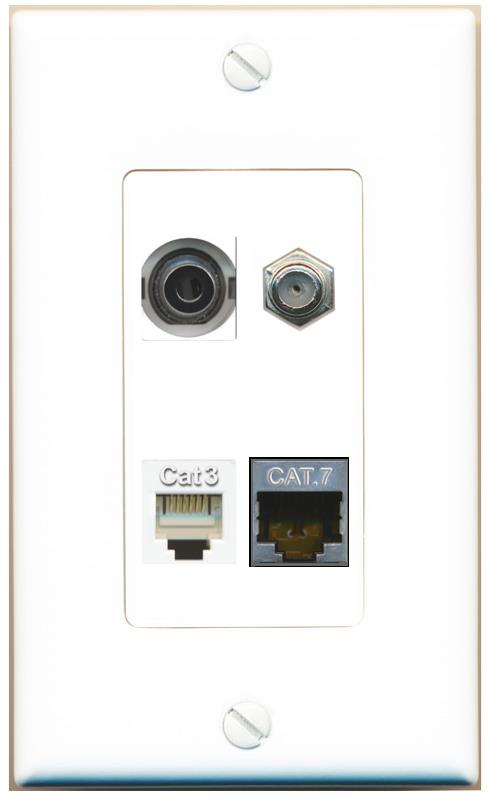 RiteAV 3.5mm CAT7 COAX PHONE Wall Plate [White]