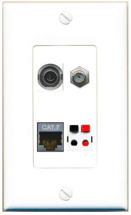 RiteAV 3.5mm CAT7 COAX SPEAKER Wall Plate [White]