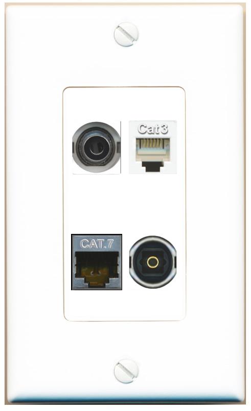 RiteAV 3.5mm CAT7 PHONE TOSLINK Wall Plate [White]