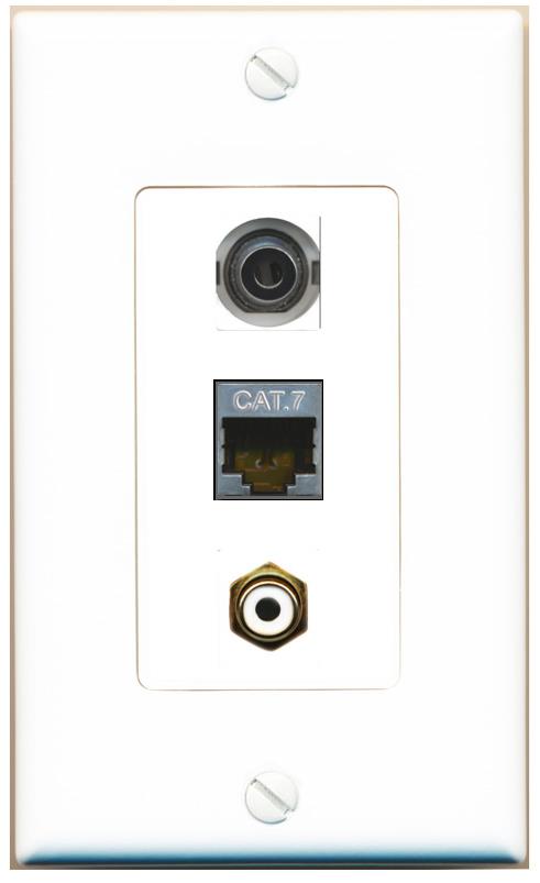 3.5mm CAT7 RCA-WHITE Wall Plate [White]