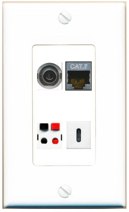 RiteAV 3.5mm CAT7 SPEAKER USBC Wall Plate [White]