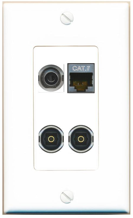 RiteAV 3.5mm CAT7 2 TOSLINK Wall Plate [White]