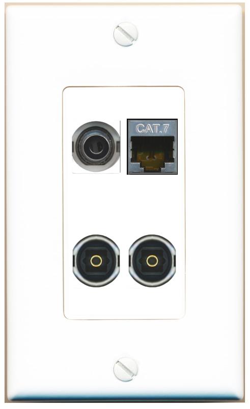 RiteAV 3.5mm CAT7 2 TOSLINK Wall Plate [White]