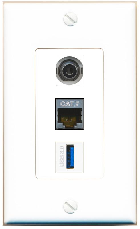 3.5mm CAT7 USB-3 Wall Plate [White]