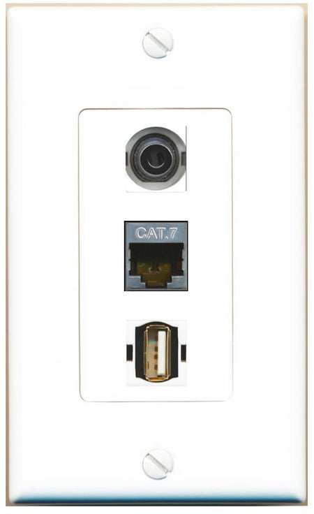 3.5mm CAT7 USB2 Wall Plate [White]