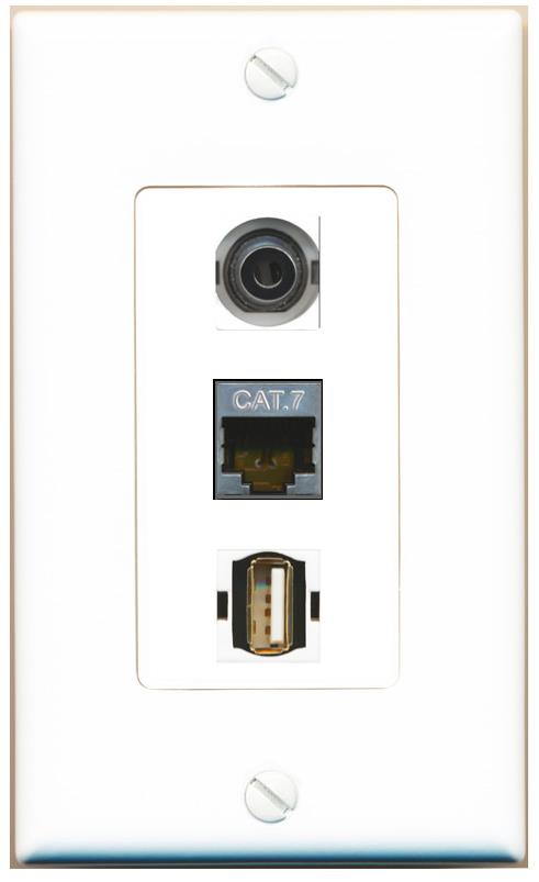 3.5mm CAT7 USB2 Wall Plate [White]