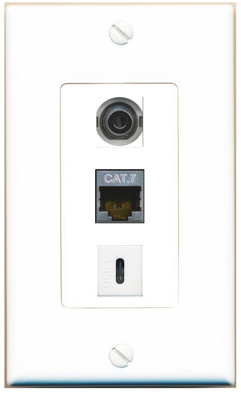 3.5mm CAT7 USBC Wall Plate [White]