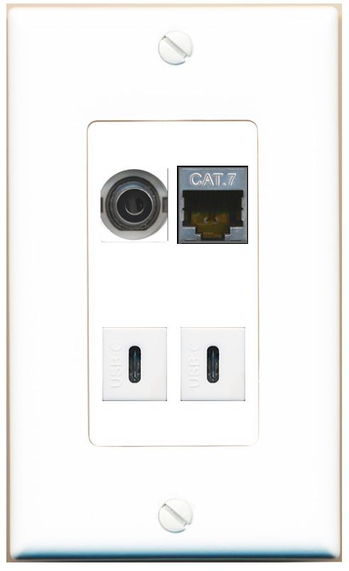 RiteAV 3.5mm CAT7 2 USBC Wall Plate [White]