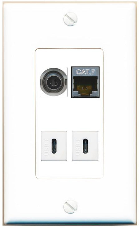 RiteAV 3.5mm CAT7 2 USBC Wall Plate [White]
