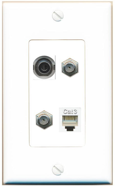 RiteAV 3.5mm 2 COAX PHONE Wall Plate [White]
