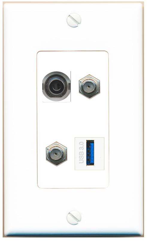 RiteAV 3.5mm 2 COAX USB-3 Wall Plate [White]