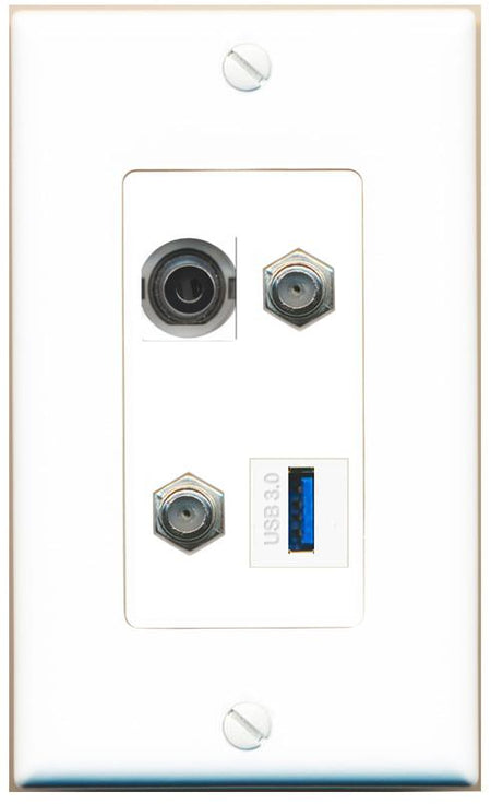RiteAV 3.5mm 2 COAX USB-3 Wall Plate [White]
