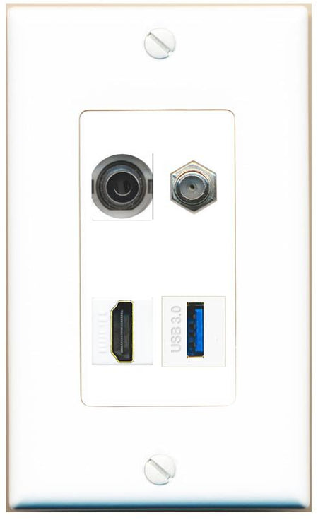 RiteAV 3.5mm COAX HDMI USB-3 Wall Plate [White]