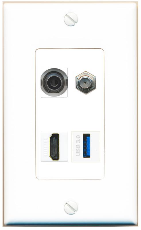 RiteAV 3.5mm COAX HDMI USB-3 Wall Plate [White]