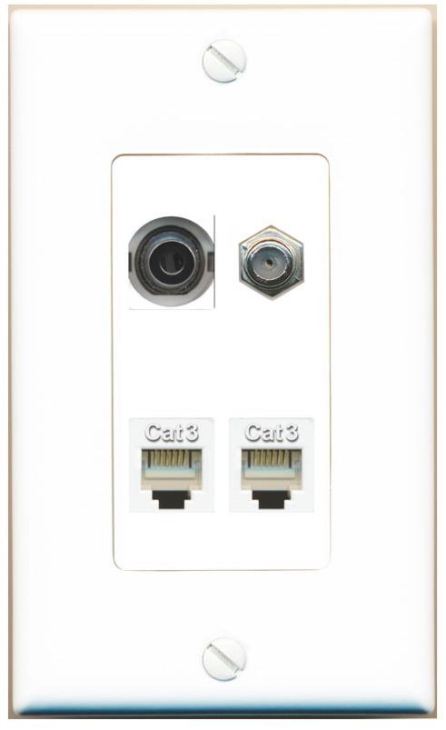 RiteAV 3.5mm COAX 2 PHONE Wall Plate [White]