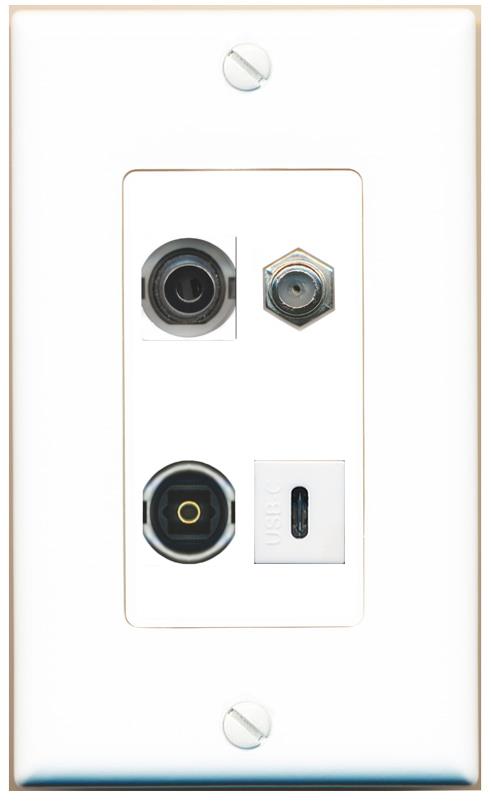 RiteAV 3.5mm COAX TOSLINK USBC Wall Plate [White]