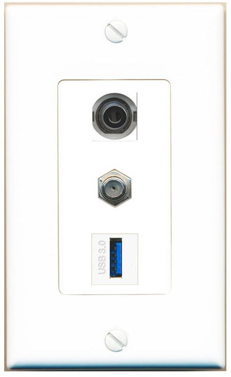 3.5mm COAX USB-3 Wall Plate [White]