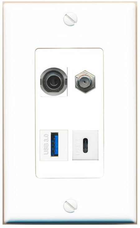RiteAV 3.5mm COAX USB-3 USBC Wall Plate [White]