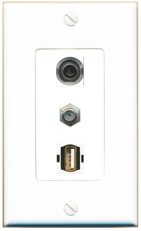 3.5mm COAX USB2 Wall Plate [White]