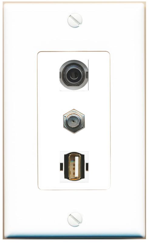 3.5mm COAX USB2 Wall Plate [White]