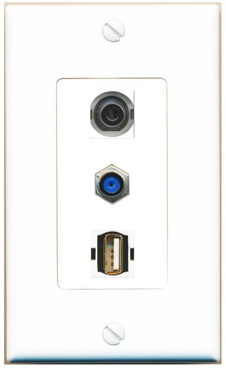 3.5mm F81 USB2 Wall Plate [White]