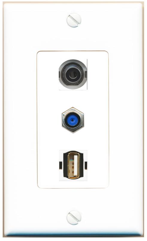 3.5mm F81 USB2 Wall Plate [White]