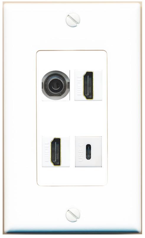 RiteAV 3.5mm 2 HDMI USBC Wall Plate [White]