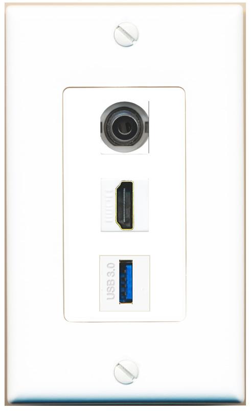 3.5mm HDMI USB-3 Wall Plate [White]