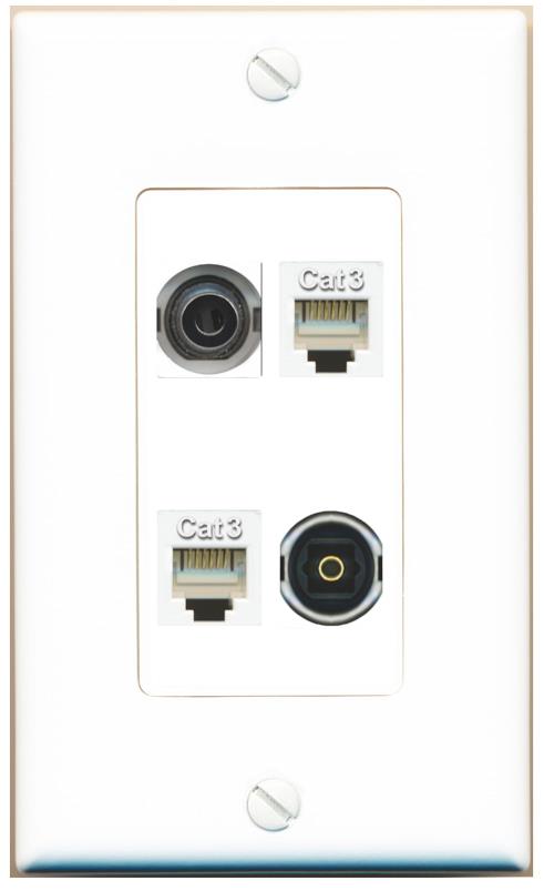 RiteAV 3.5mm 2 PHONE TOSLINK Wall Plate [White]