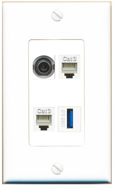 RiteAV 3.5mm 2 PHONE USB-3 Wall Plate [White]
