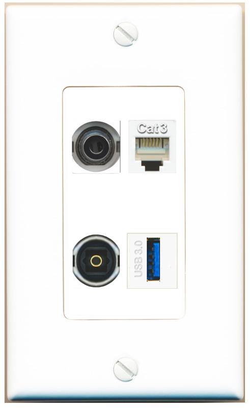 RiteAV 3.5mm PHONE TOSLINK USB-3 Wall Plate [White]