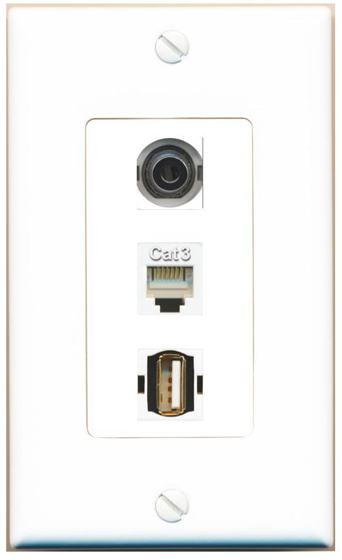 3.5mm PHONE USB2 Wall Plate [White]