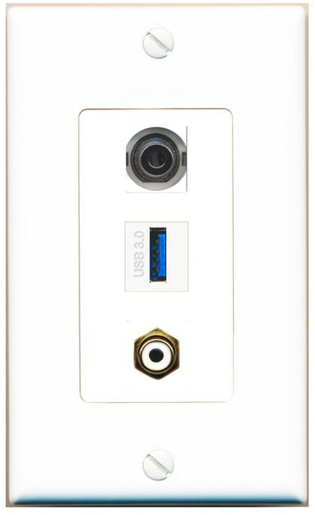 3.5mm RCA-WHITE USB-3 Wall Plate [White]