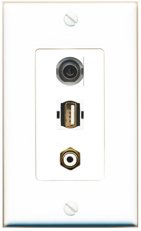 3.5mm RCA-WHITE USB2 Wall Plate [White]