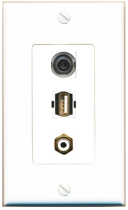 3.5mm RCA-WHITE USB2 Wall Plate [White]