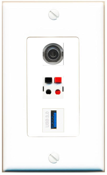3.5mm SPEAKER USB-3 Wall Plate [White]