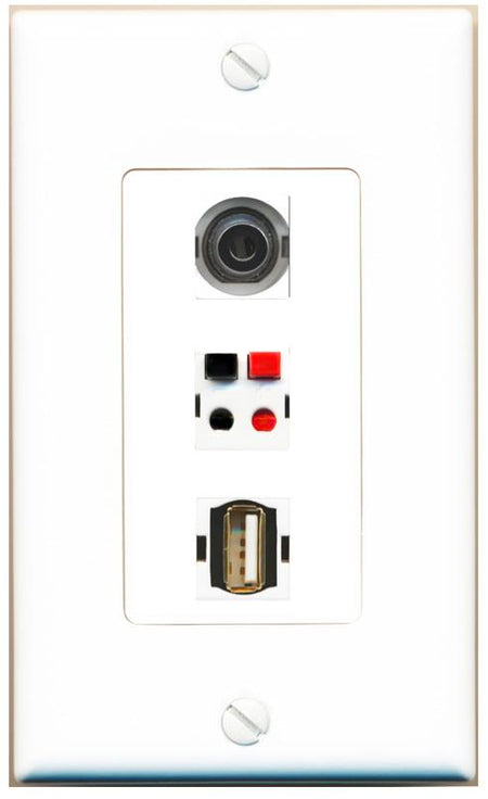 3.5mm SPEAKER USB2 Wall Plate [White]